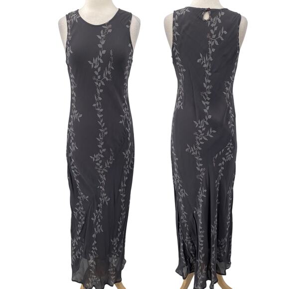 Vintage Y2k Maxi Slip Dress Sleeveless Keyhole Back Floral Vine Pattern Gray M - Picture 1 of 11